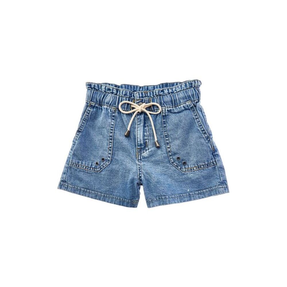 Tractr Girls  Jeans Paper Bag Waist Short, Blue